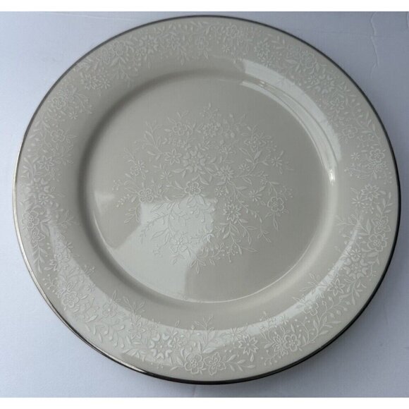 Noritake Affection Dinner Plate‎ 10.5” Vintage Ivory Floral Silver Trim 7192 - Picture 1 of 5